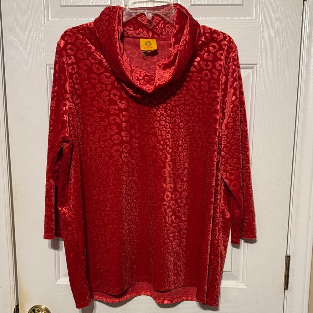 Ruby Rd. Red Cowl Neck Blouse Size Large - image 1